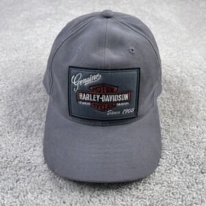 Harley Davidson Hat Cap Strapback Grey Canvas‎ Biker Motorcycle Logo Patch Mens